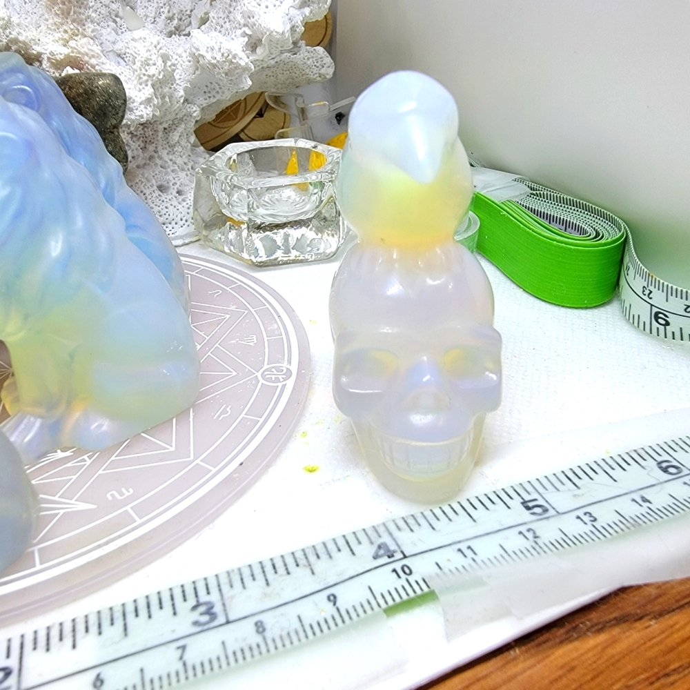 OPAL SKULL WITH CROW